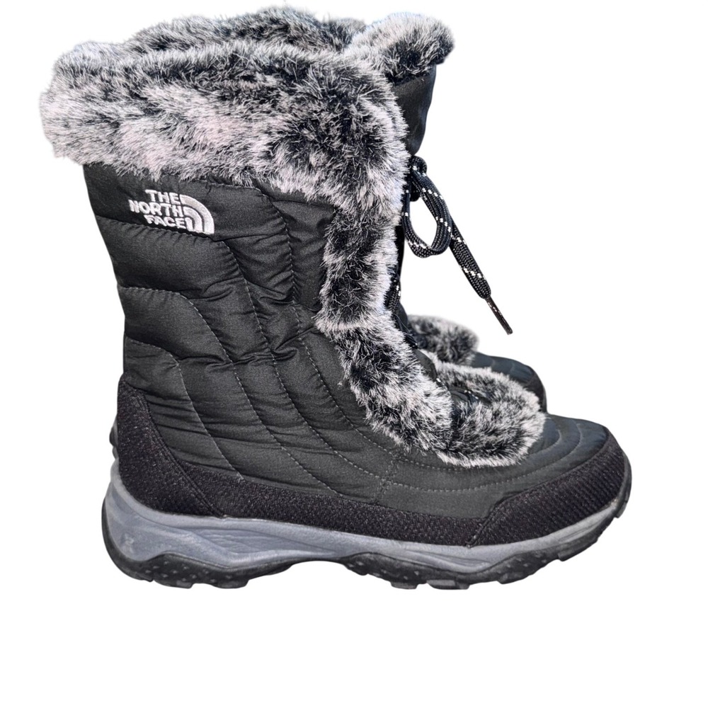 The North Face Girls Size 6 Quilted Faux Fur Insulated Snow Winter Boots Black